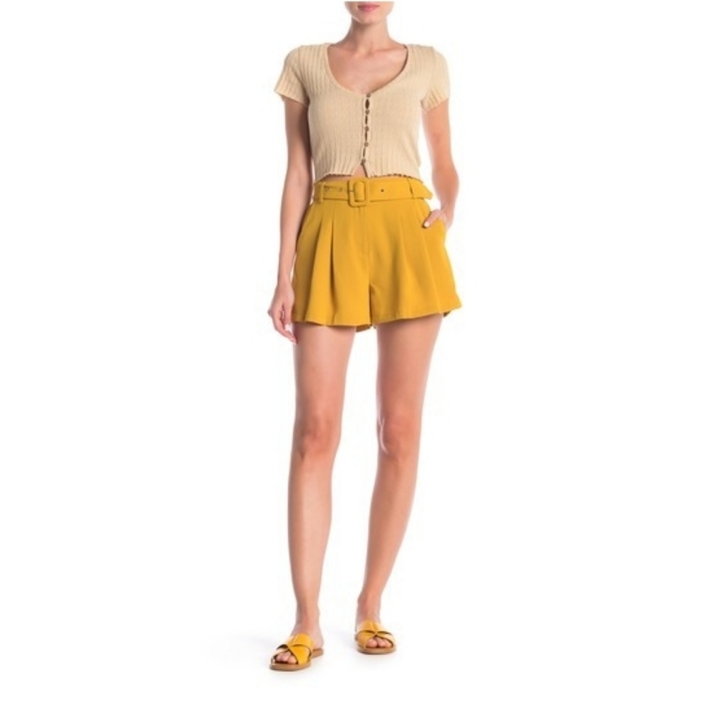 Elodie Women Belted Pleated Shorts Size Medium
